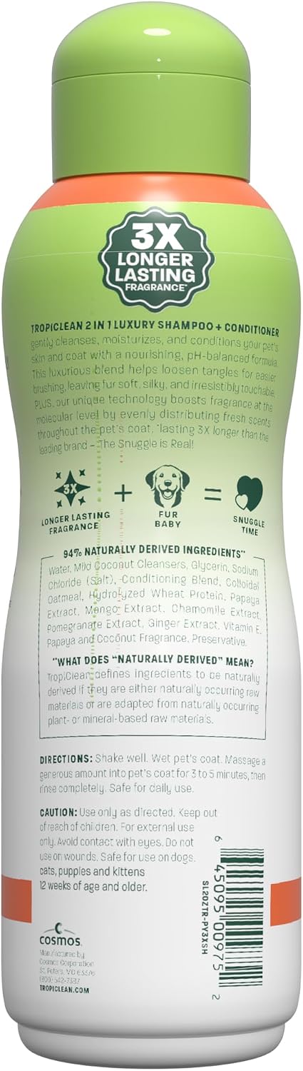 TropiClean Deodorizing Dog Shampoo for Smelly Pets, Long Lasting Odor Control, Puppy Safe, Made in the USA, Berry Scent, Cat Friendly, 20oz.