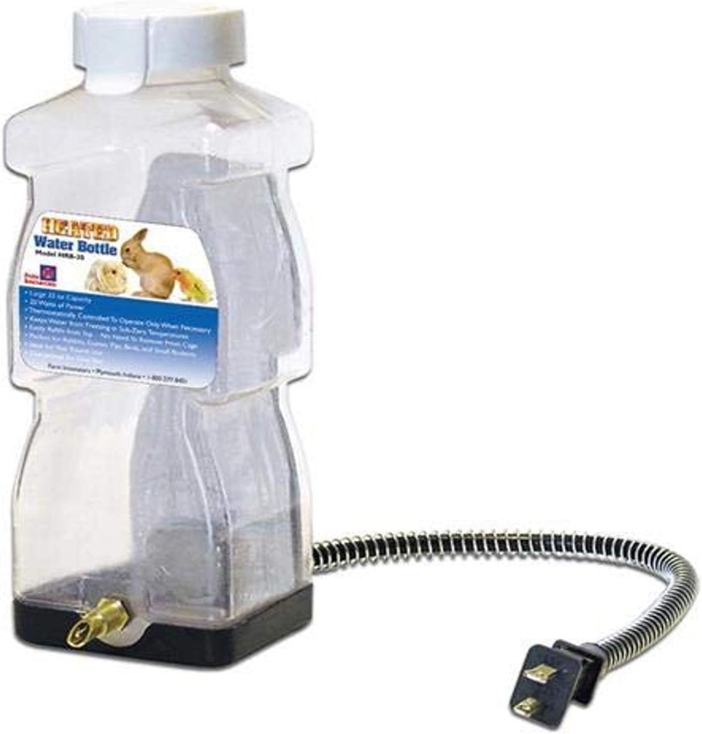 Farm Innovators HRB-20 Heated 32-Oz Water Bottle for Small Animals | Thermostatically controlled to operate only when necessary, for rabbits, guinea pigs, birds, and small rodents, 20W