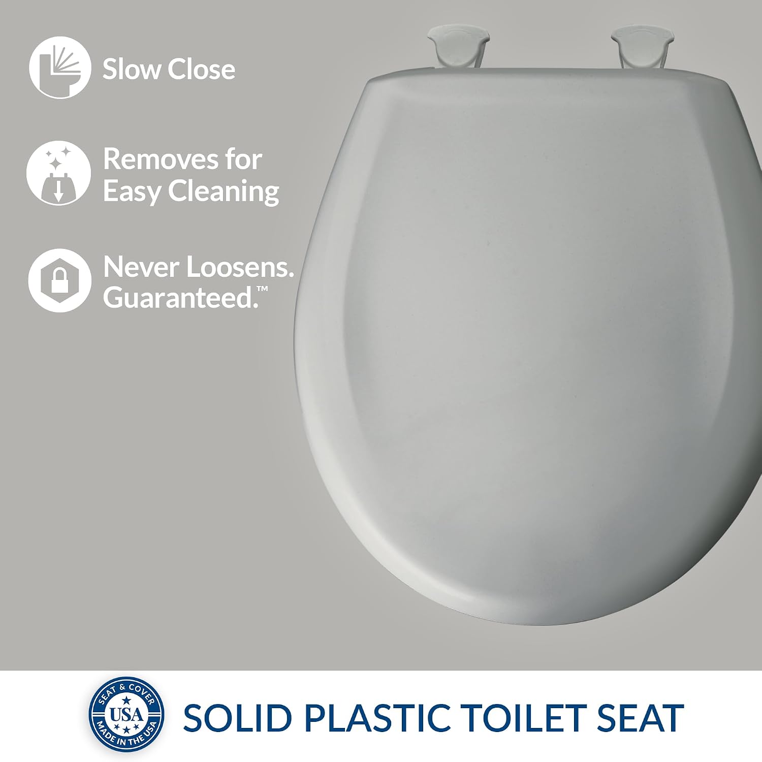 Bemis Classic Colors Slow Close Toilet Seat, Easy Clean Hinges and Durable Plastic Seat, Made in USA, Elongated, Black
