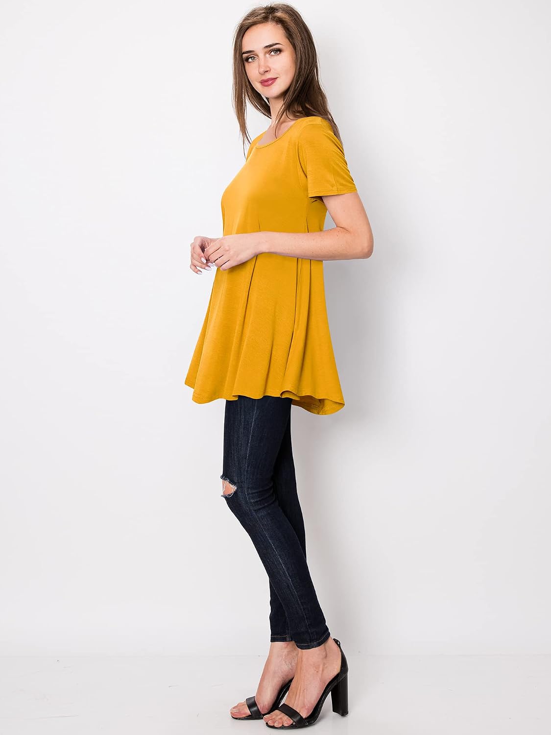 Lock and Love Women Solid Short Sleeve/Sleeveless Tunic for Leggings Swing Tunic Flare Tank Tops S-5XL Plus Size Made in USA
