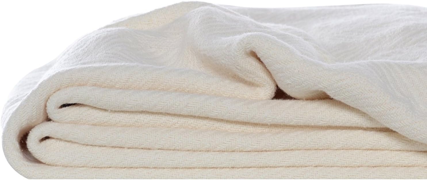 Eddie Bauer - Queen Size Blanket, 100% Soft Cotton Bed Blanket for Year Round Comfort, Throw Blanket for Couch or Bed (Herringbone Blue Stripe)