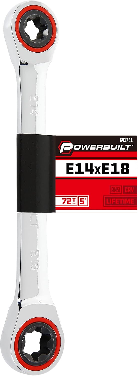 Powerbuilt E10/E12 Ratcheting Double Box-End E-Torx E-Star Wrench, 72-Tooth Ratcheting Wrench with 5-Degree Swing for Tight Spaces - 641760