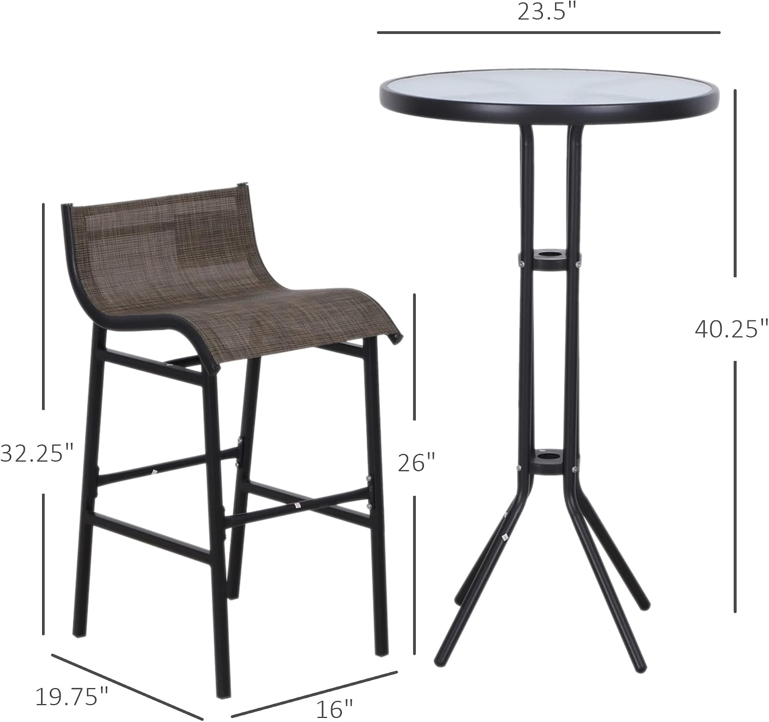 Outsunny 3 Piece Bar Height Outdoor Bistro Set for 2, Round, Tan | Patio Pub Table, 2 Chairs, Comfortable Design, Strong Build