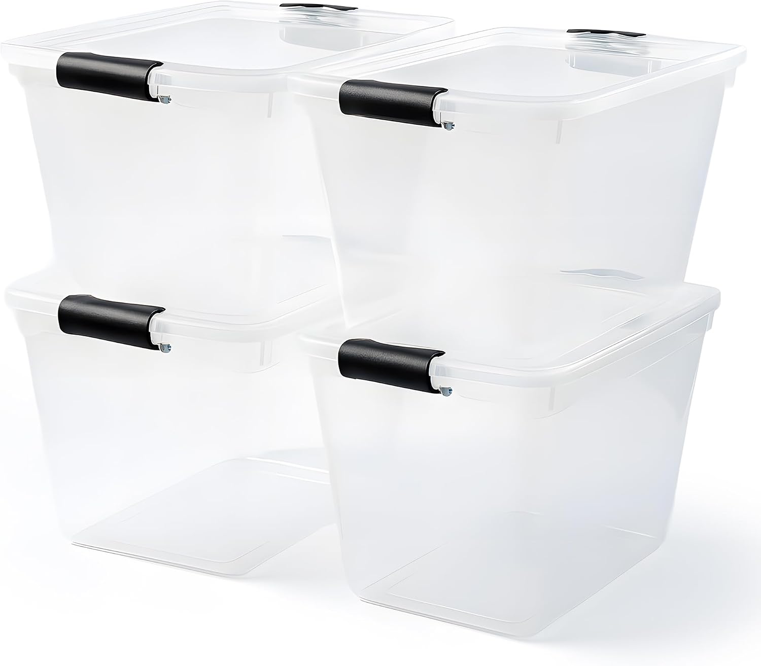 HOMZ Clear Plastic Storage Bins with Latching Lid, 15.5 Qt, Blue, 4 Pack | Stackable Container Set for Home, Office Shelves, Kitchen, Garage, and Bathroom Organization