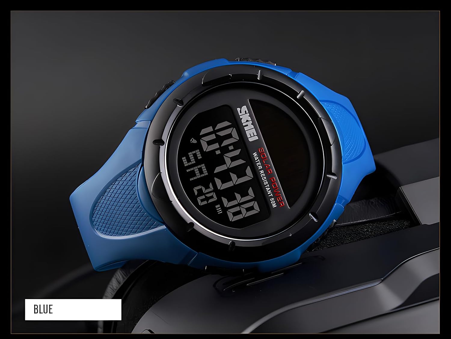 Gosasa Men's Outdoor Sports Multifunction Solar Power LED Digital Watches 50M Water Resistant (Black)