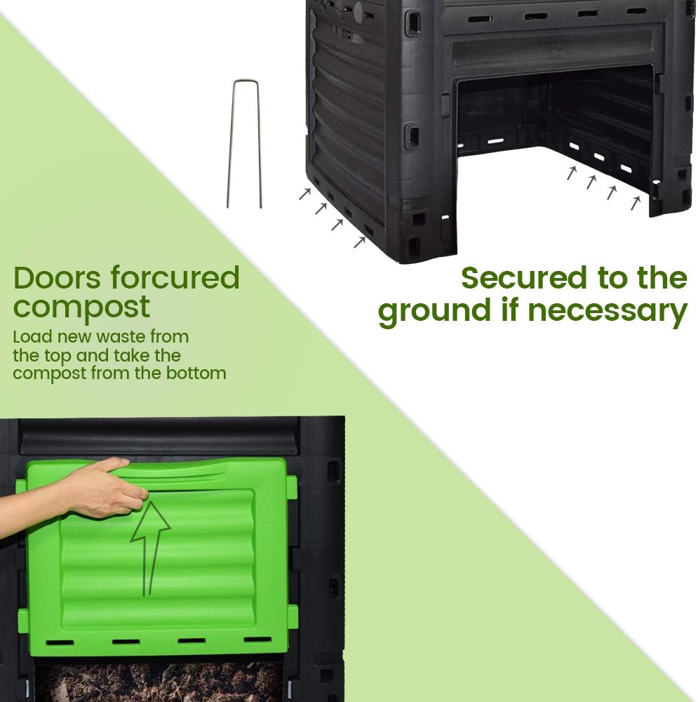 80 Gallon (300L) Large Capacity Static Compost Bin - Forest Green Outdoor Waste Composter with Easy-Access Hatch