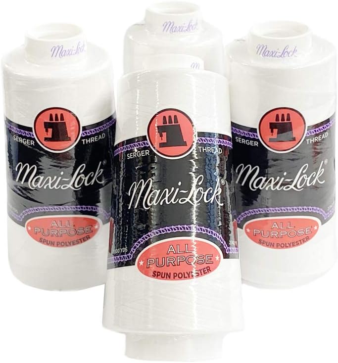 4 Large Cones (3000 Yards Each) Text 27 Polyester Sewing Quilting Serger Maxi Lock All Purpose Thread White or Black (White)
