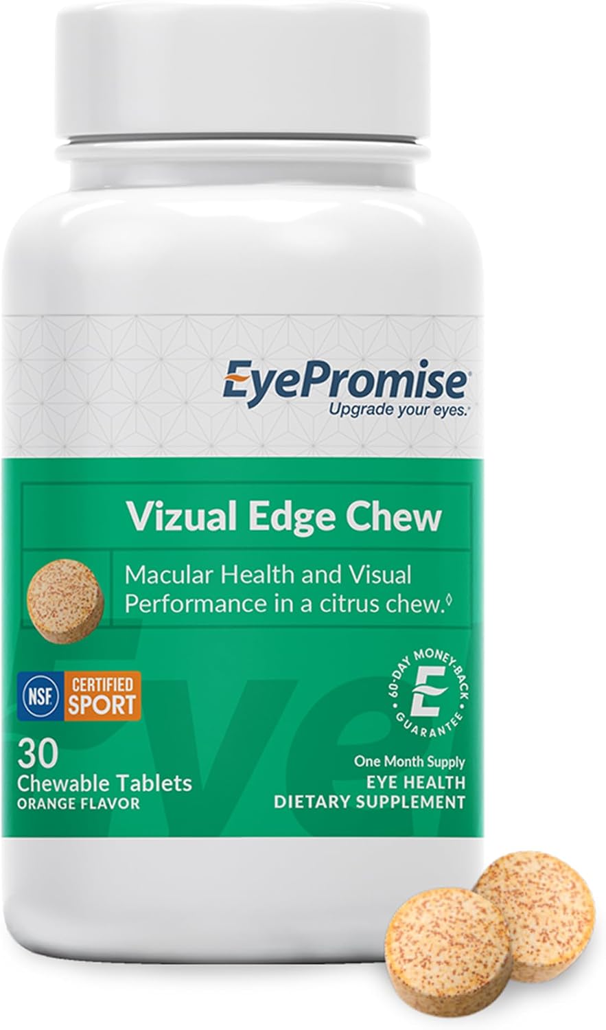 EyePromise Vizual Edge Eye Supplements, 30 Chewable Tablets, Citrus Flavor | Eye Vitamins for Macular Support & Enhanced Visual Performance with Zinc, Lutein and Zeaxanthin (Packaging May Vary)