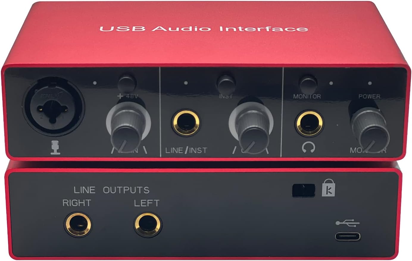 Audio Interface USB Audio Interface with Mic Preamplifier USB Audio Mixer Recorder with 48V Phantom Power, 24 Bit, Support Tablet