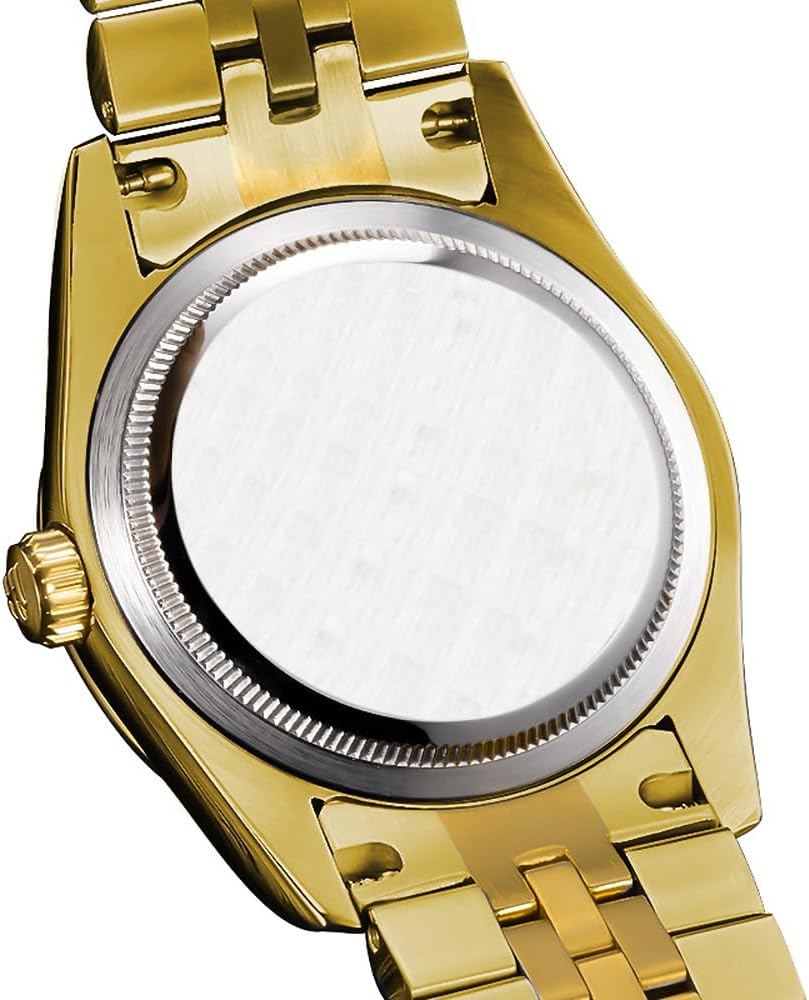 41MM Men's Gold Plated Stainless Steel Waterproof Quartz Watch Luxury Wristwatch with Date Week Display