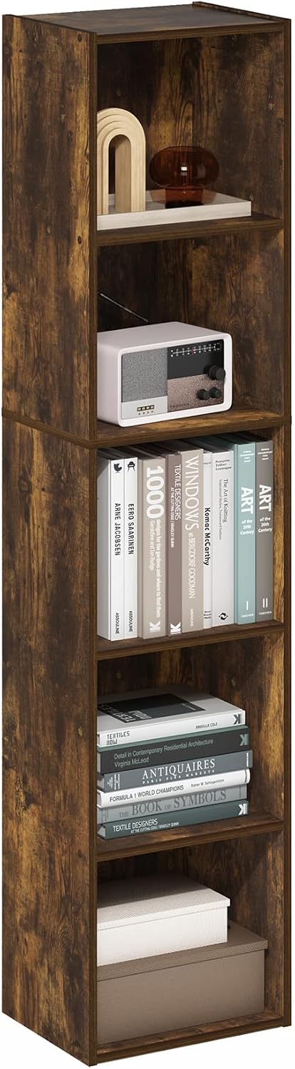 Furinno PASIR Book Shelf, 5-Tier Modern Bookshelf, Open Shelves Bookcase, 9 x 12 x 52, for Living Room, Bedroom, Home Office, Plain White