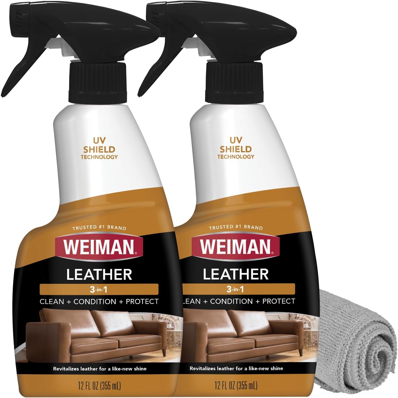 Weiman Leather Cleaner, Polish and Conditioner for Furniture, Car, Purses, Shoes, Boots and Couches- Micro Fiber Towel Included, 22oz