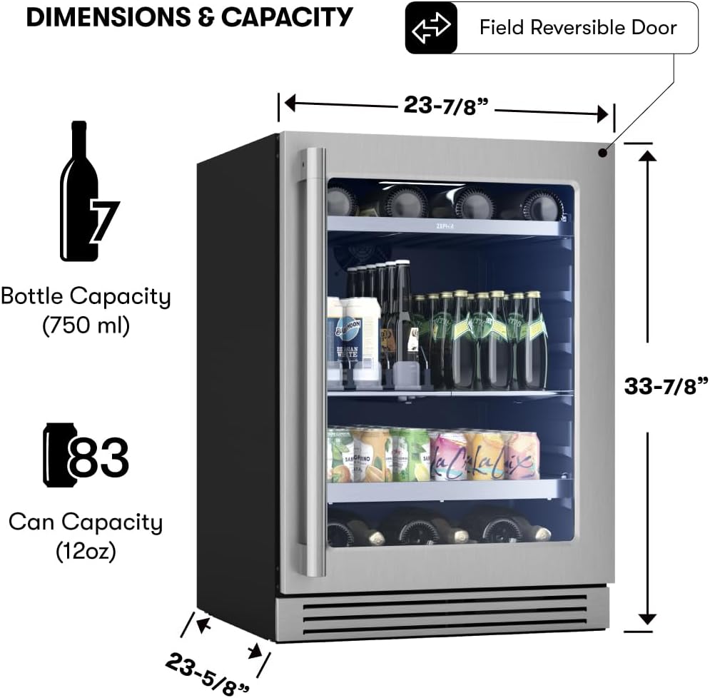Zephyr Presrv 15 Inch Slim Wine Fridge Beverage Refrigerator Under Counter