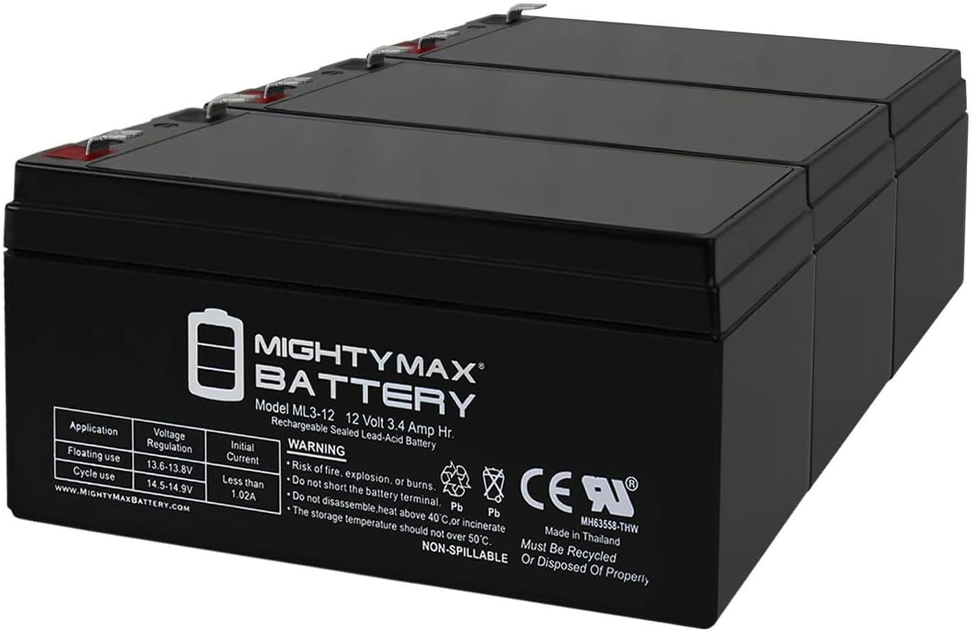 ML3-12 - 12 Volt 3 AH, F1 Terminal, Rechargeable SLA AGM Battery
