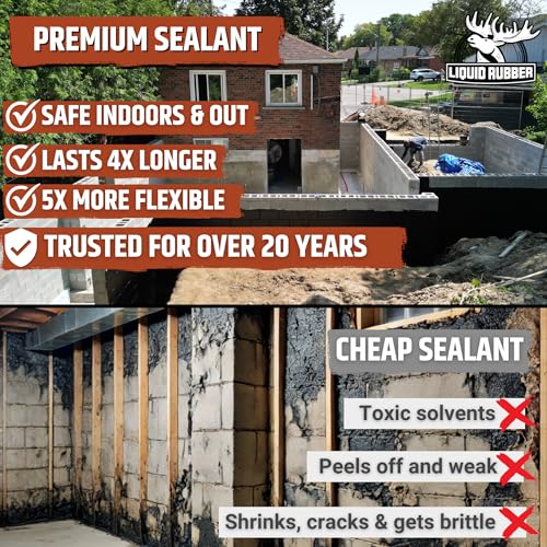 Liquid Rubber Foundation Sealant - Basement Waterproof Sealer, Black, 5 Gal | Flexible Elastomeric Coating - Crack Filler, Leak Repair, Basement Waterproofing Solution, Indoor/Outdoor Use, DIY Protection