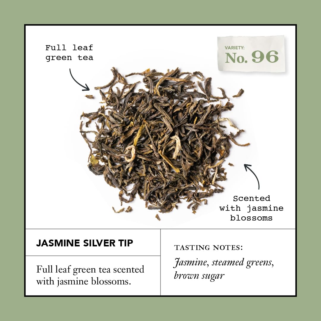 Steven Smith Teamaker, Jasmine Silver Tip, Green Tea, 15 Sachets 1.3oz each | Full Leaf Green Tea, Caffeinated, Sugar Free, Sustainably Grown