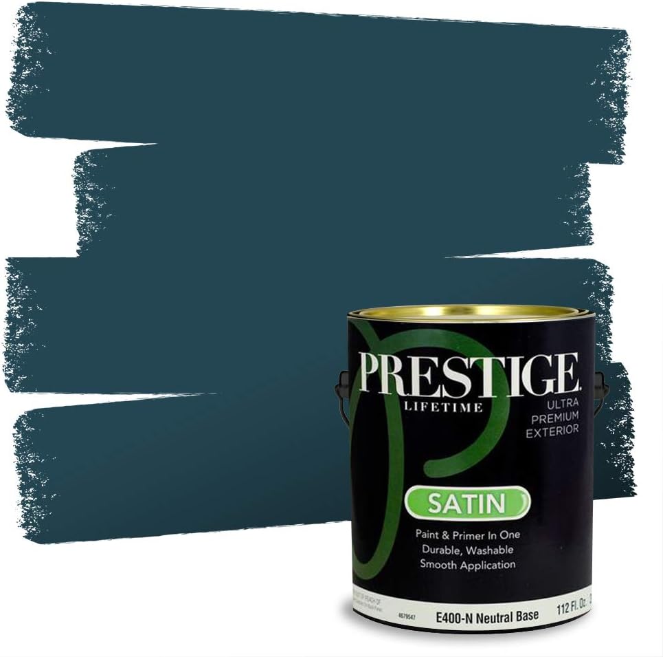 PRESTIGE Paints E100-T-SW6241 Exterior Paint and Primer in One, 1-Gallon, Flat, Comparable Match of Sherwin Williams Aleutian, 1 Gallon, SW18-Aleutian