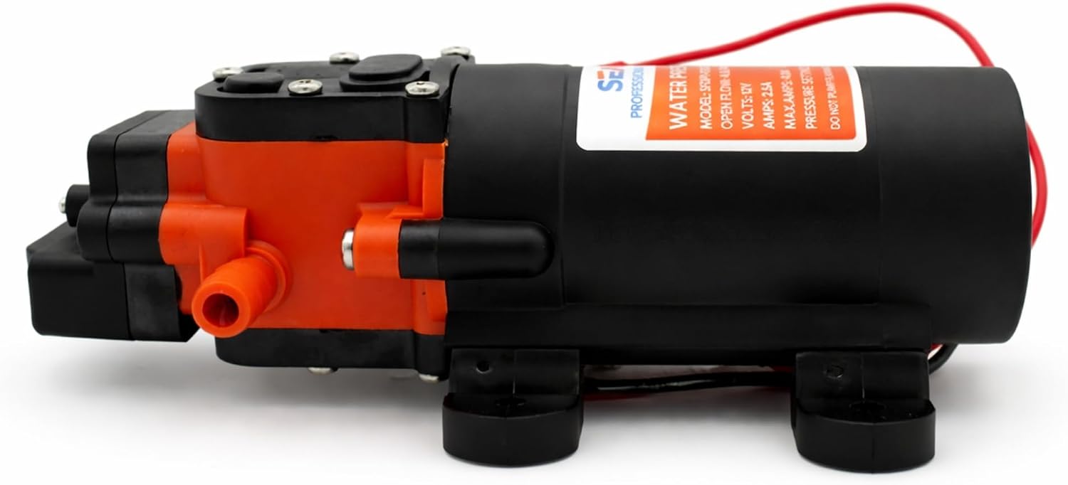 SEAFLO 55 Series 12V RV Water Pump 5.5 GPM 60 PSI Diaphragm Pump Heavy Duty Pressure Switch Built In Bypass Self Priming Quiet High Flow RV Marine Off Grid Freshwater System 4-Year Warranty