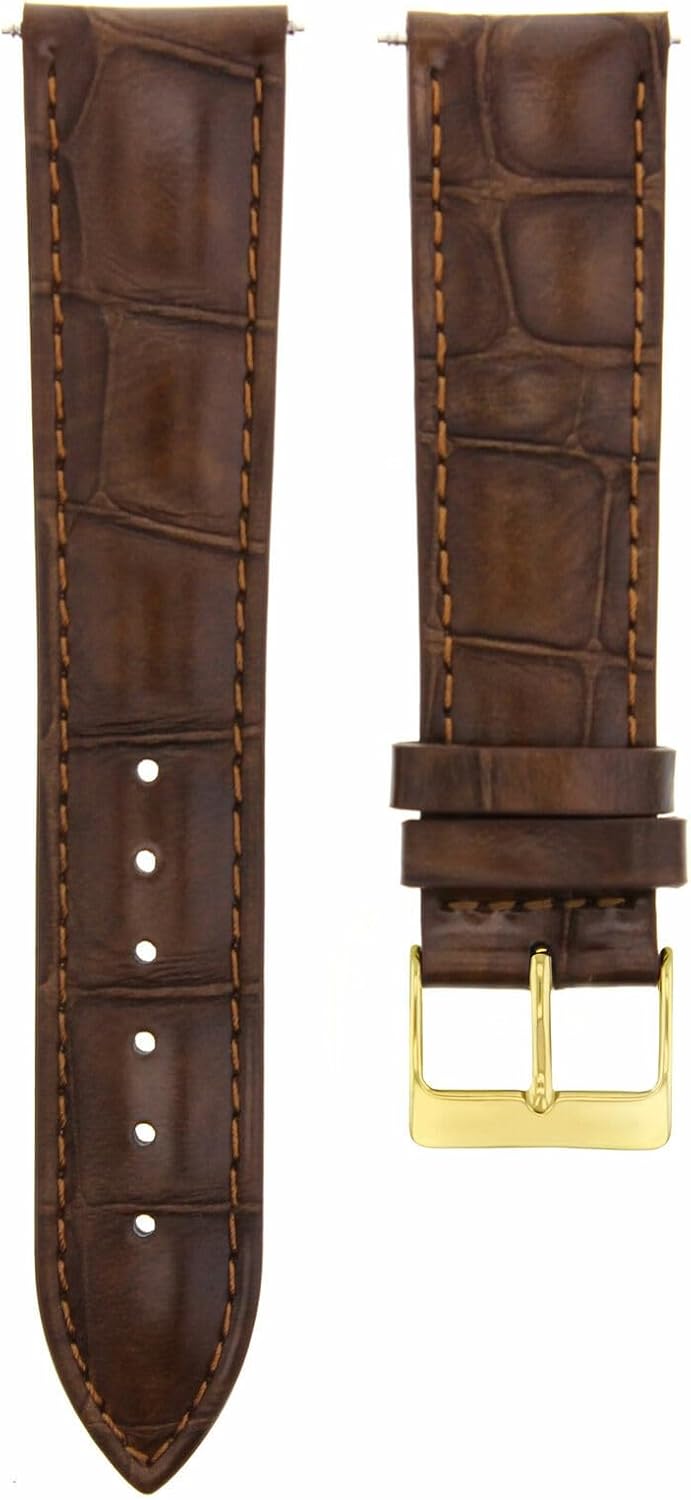 Ewatchparts 20mm Light Brown Italian Leather Replacement Watch Strap Gold Buckle Compatible With Invicta
