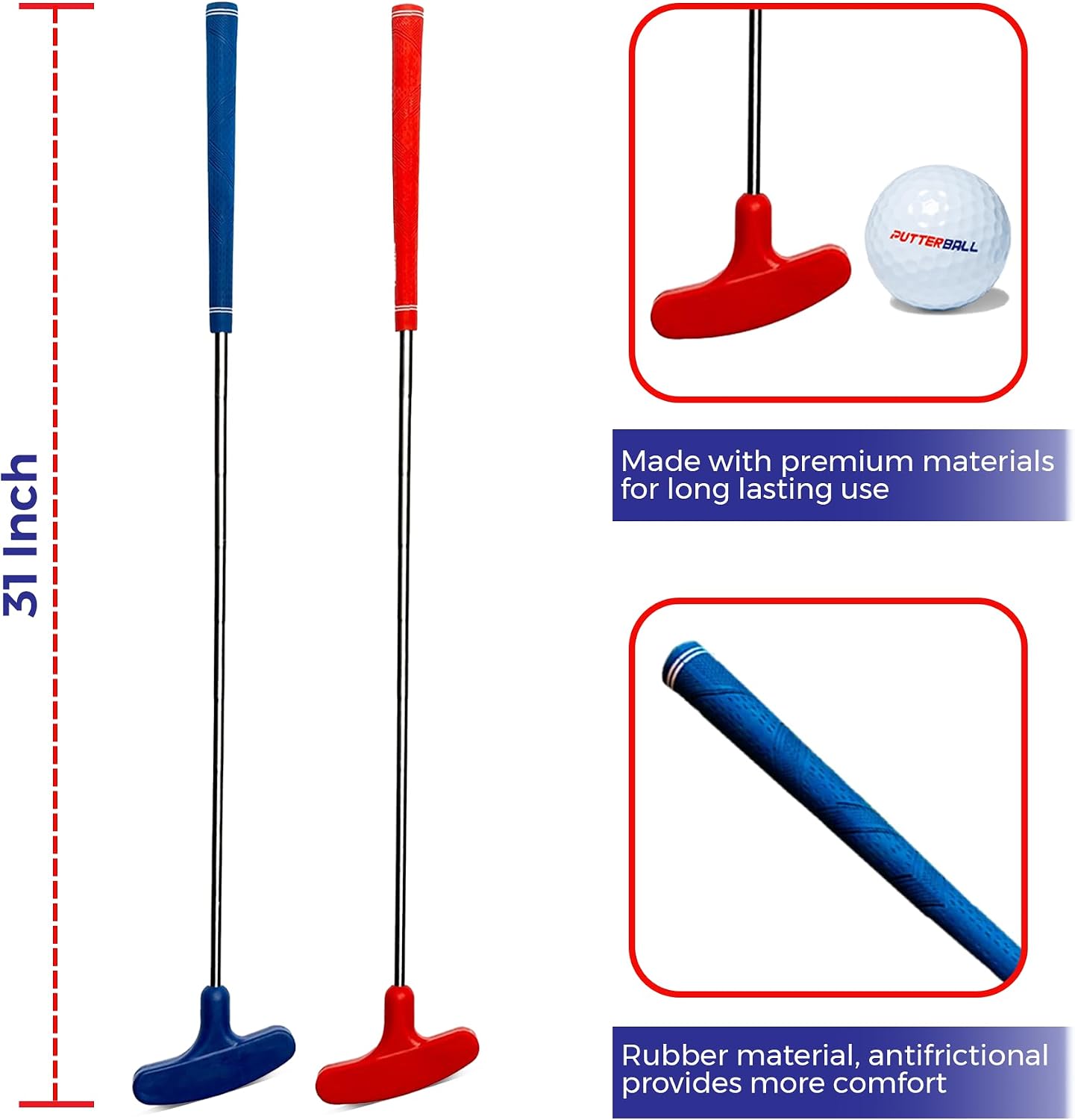 PutterBall Golf Accessories Set – Includes 2 Premium Putters & 2 Balls – Replacement Set for PutterBall Pong Game – Indoor Outdoor Putting