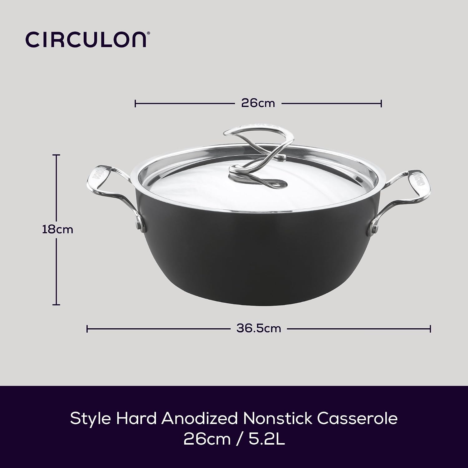 Circulon Style Hard Anodised Sauteuse, 24cm/2.8L