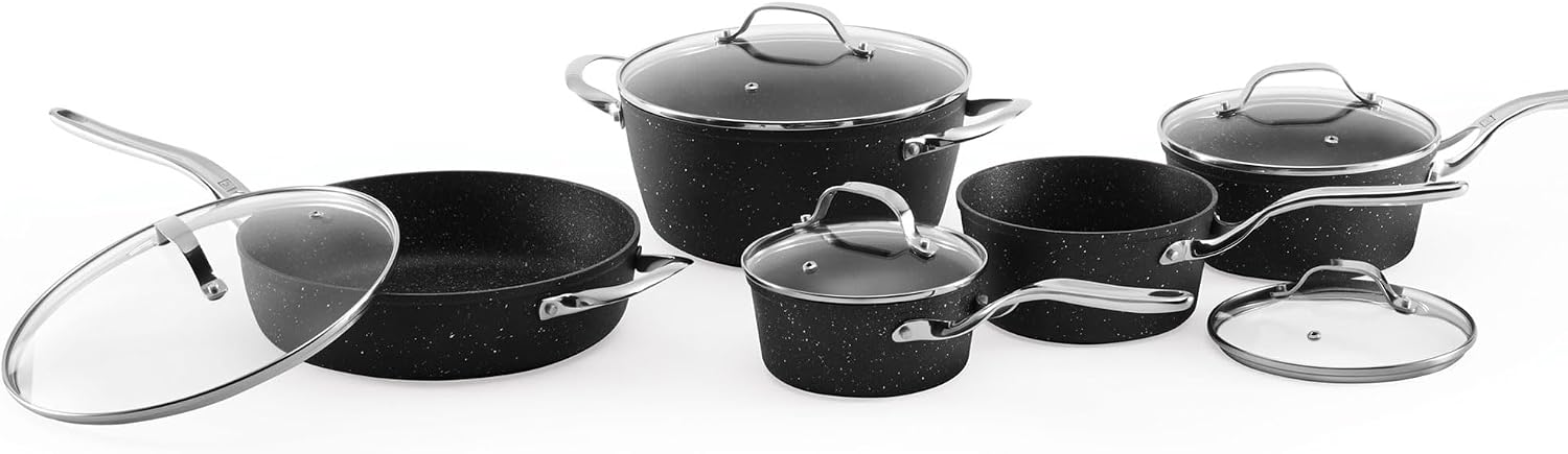 Starfrit The Rock 8PC Non-Stick Cookware Set, Black | Durable Forged Aluminum, Oven Safe, PFOA Free, Easy to Clean
