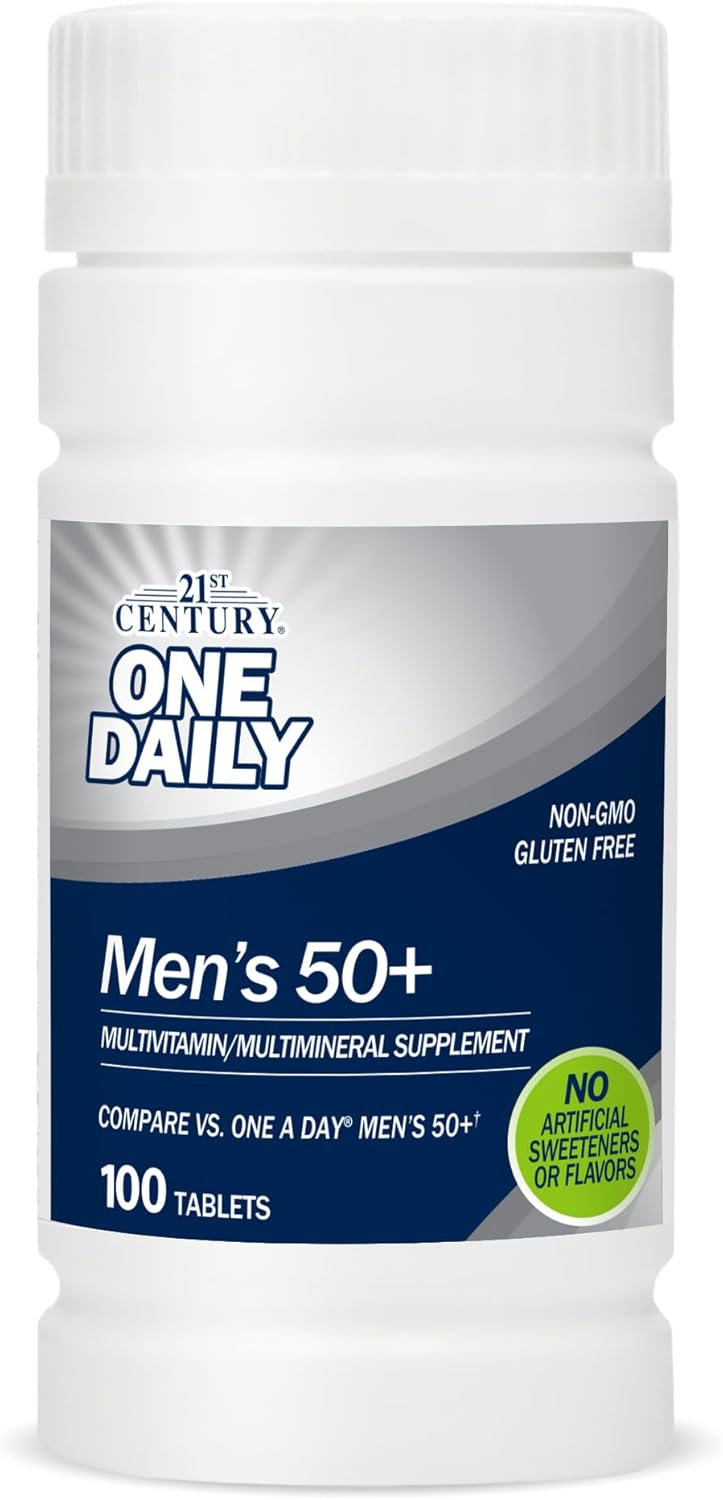 21st Century One Daily Men's 50+ Tablets, 100 Count | Complete Daily Multivitamin, Compare VS. One A Day® Men's 50+, Men Over 50 with Memory, Complete Nutrition for Men 50 Plus