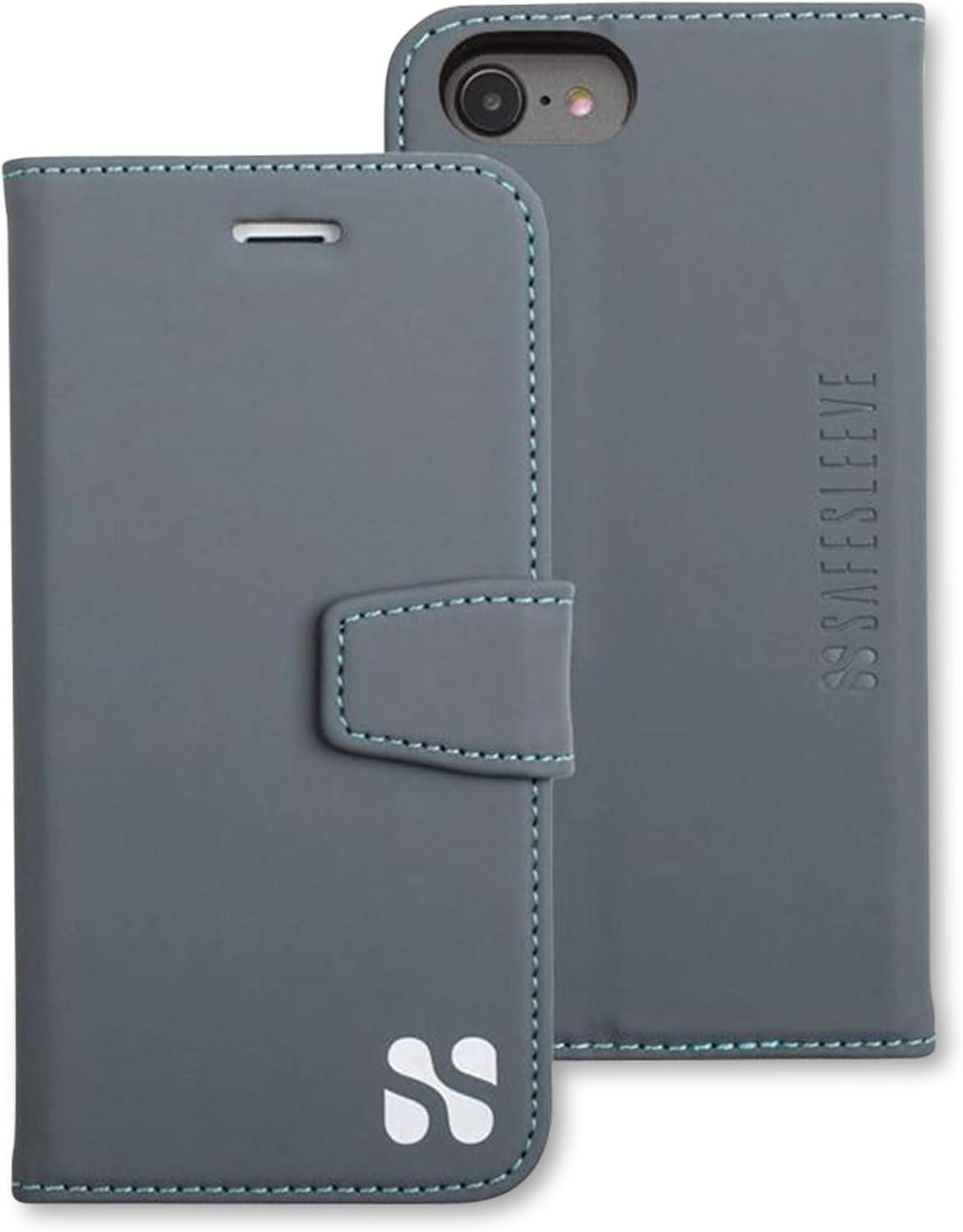 SafeSleeve EMF Blocking Wallet Case for iPhone 6/7/8, Black | EMF Blocker, Card Data Protection, Magnetic Closure, Leather Folio Protection for Daily Use