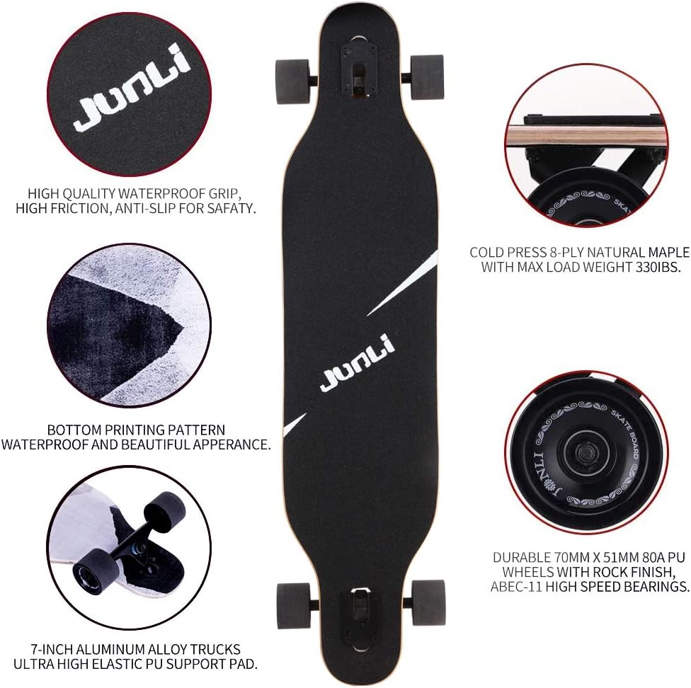 Junli 41 Inch Freeride Skateboard Longboard - Complete Skateboard Cruiser for Cruising, Carving, Free-Style and Downhill