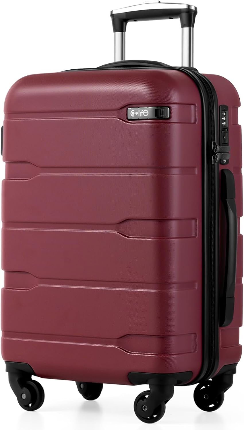 Coolife Medium Checked Luggage Hardside Suitcase with Spinner Wheels, 24in | Lightweight ABS+PC, Rolling Travel Suitcase with TSA Lock, Spinner Wheels, Durable Zipper, Charcoal