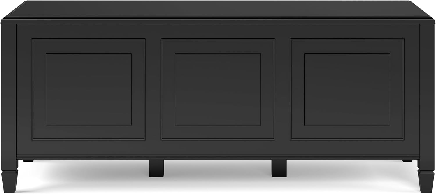 SIMPLIHOME Harvey 47" Wide Solid Mango Wood Bench in Natural | Traditional entryway bench in dark chestnut brown with a lift-up lid and 3 hidden compartments; shoe or hallway bench.