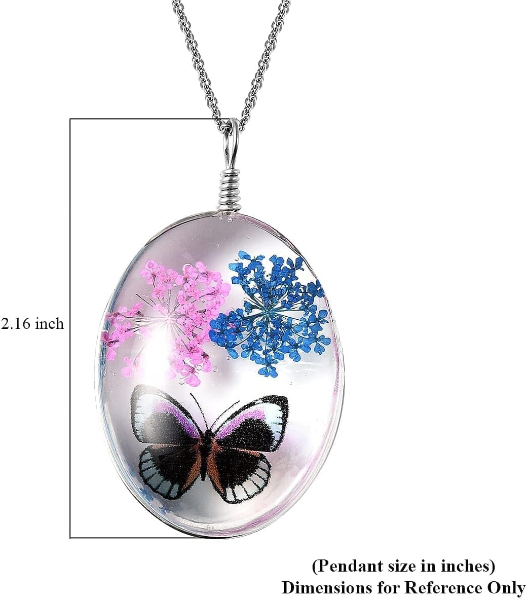Chain of 2 Pendant Necklace Steel Set Size 24" (ButterflyOwlButterfly2)