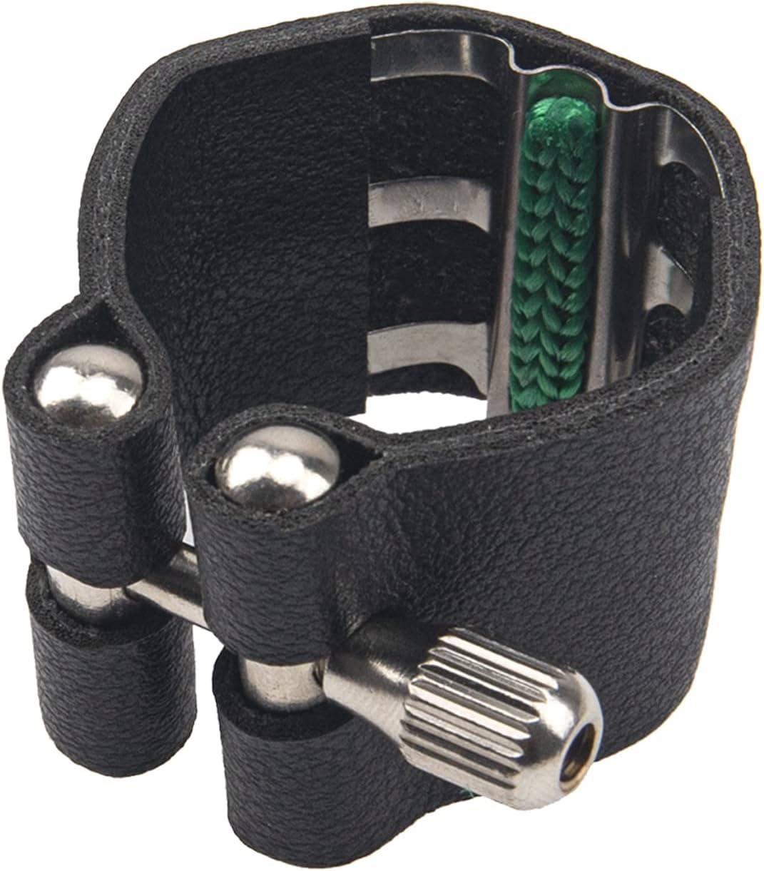 2Pcs Yootones Black Artificial Leather Saxophone Mouthpiece Sax Ligature Fastener Compatible with Saxophone Rubber Mouthpiece (Tenor saxophone)