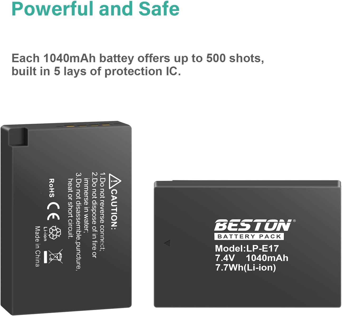 BESTON 2-Pack LP-E17 Battery and Charging Base for Canon EOS R50 R100 RP R10 R8, Rebel T8i, T7i, T6i, T6s, SL2, SL3, Powershot V1, EOS M3, M5