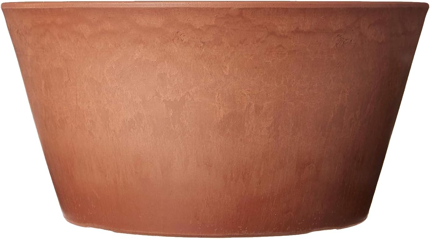 PSW Pot Collection TD25TC Plastic/Stone/Wood Composite Shallow Bulb Pan - No Drainage Hole (Drillable), Planter for Succulents, Bonsai, Fairy Gardens, Herbs, 10-inch, Terra Cotta Color