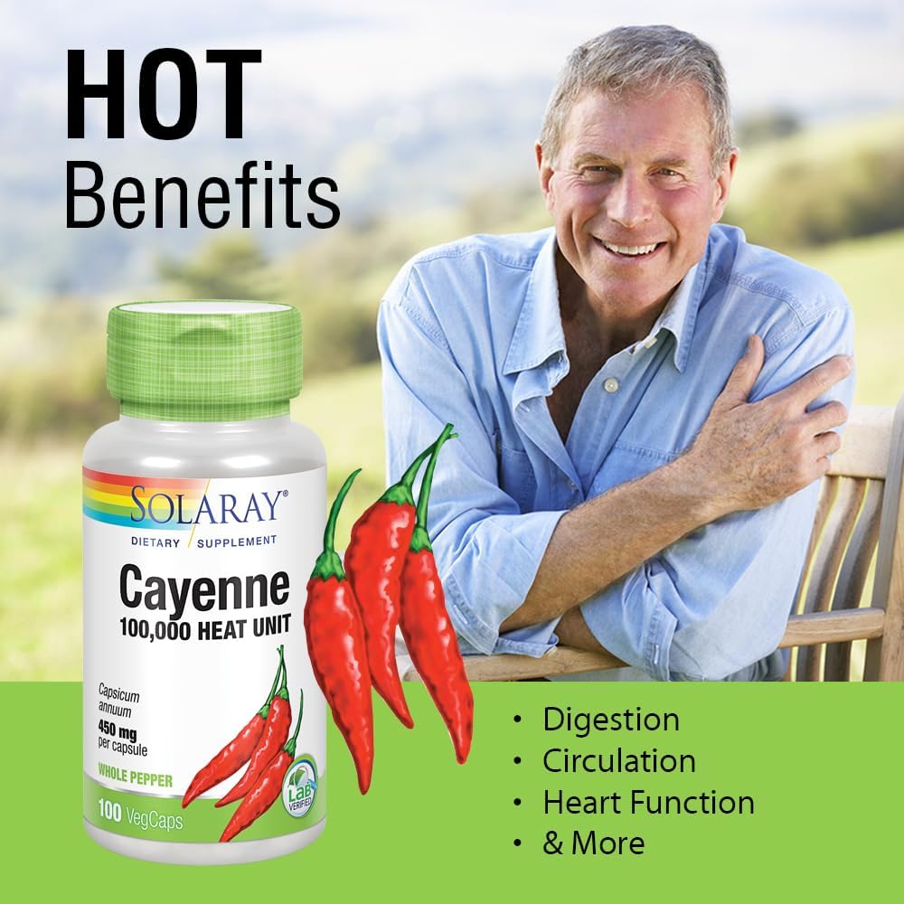 Solaray Cayenne 100,000 Heat Units, Capsaicin Supplements, 100 VegCaps