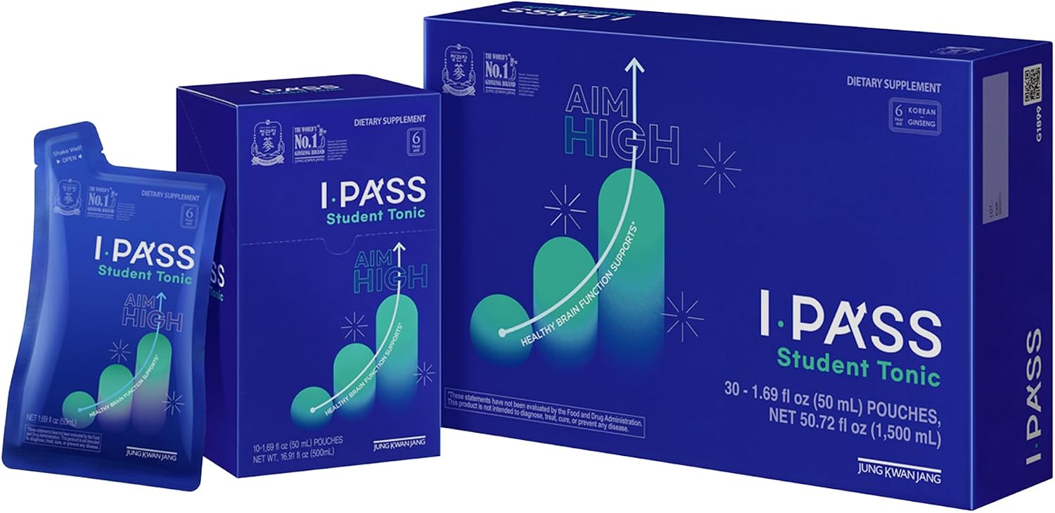 JungKwanJang i-Pass Junior Dietary Supplement- Korean Red Panax Ginseng Extract - Support Immune System, Memory Improvement and Concentration