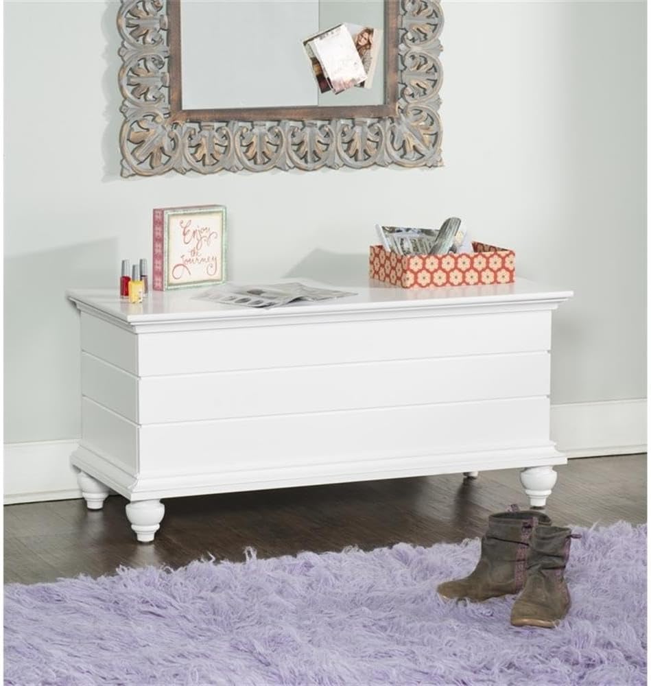 BOWERY HILL Transitional Rubberwood Cedar Chest, 40.5" W x 17.33" D x 19" H, MDF and Tupelo Veneer, White Finish, Faux Plank Details