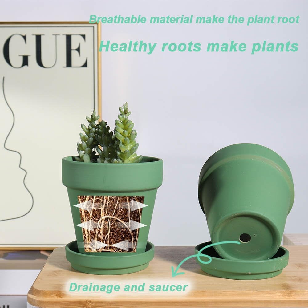 vensovo 4 Inch Terracotta Plant Pots with Saucer - 6 Pack Clay Flower Pots with Drainage, Great for Plants, Crafts, Wedding Favor