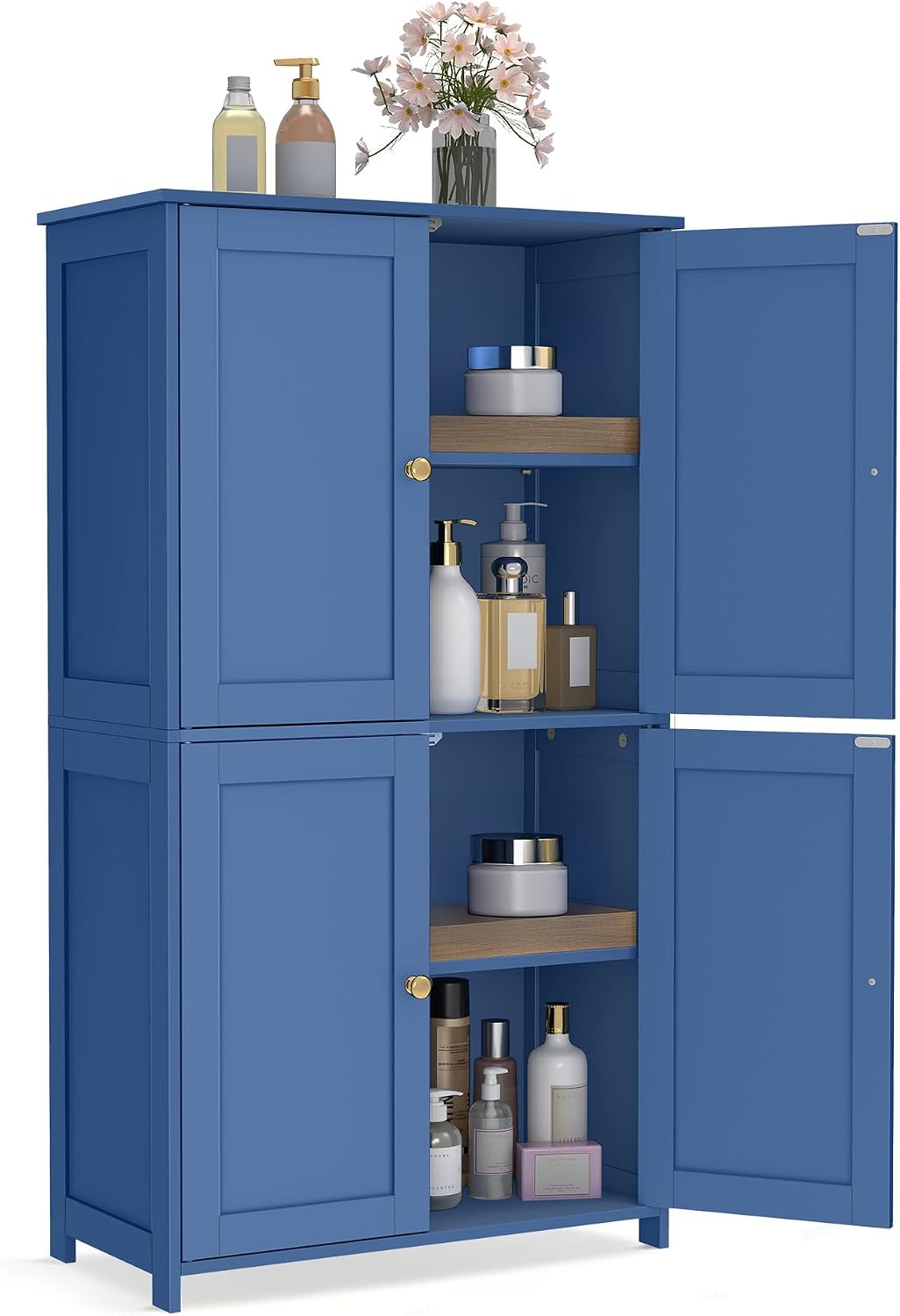 VASAGLE Floor Storage Cabinet, Freestanding Storage Unit with 2 Adjustable Shelves, for Bathroom Living Room Dining Kitchen, 11.8 x 23.6 x 31.5 Inches, Cloud White UBCB60WV1