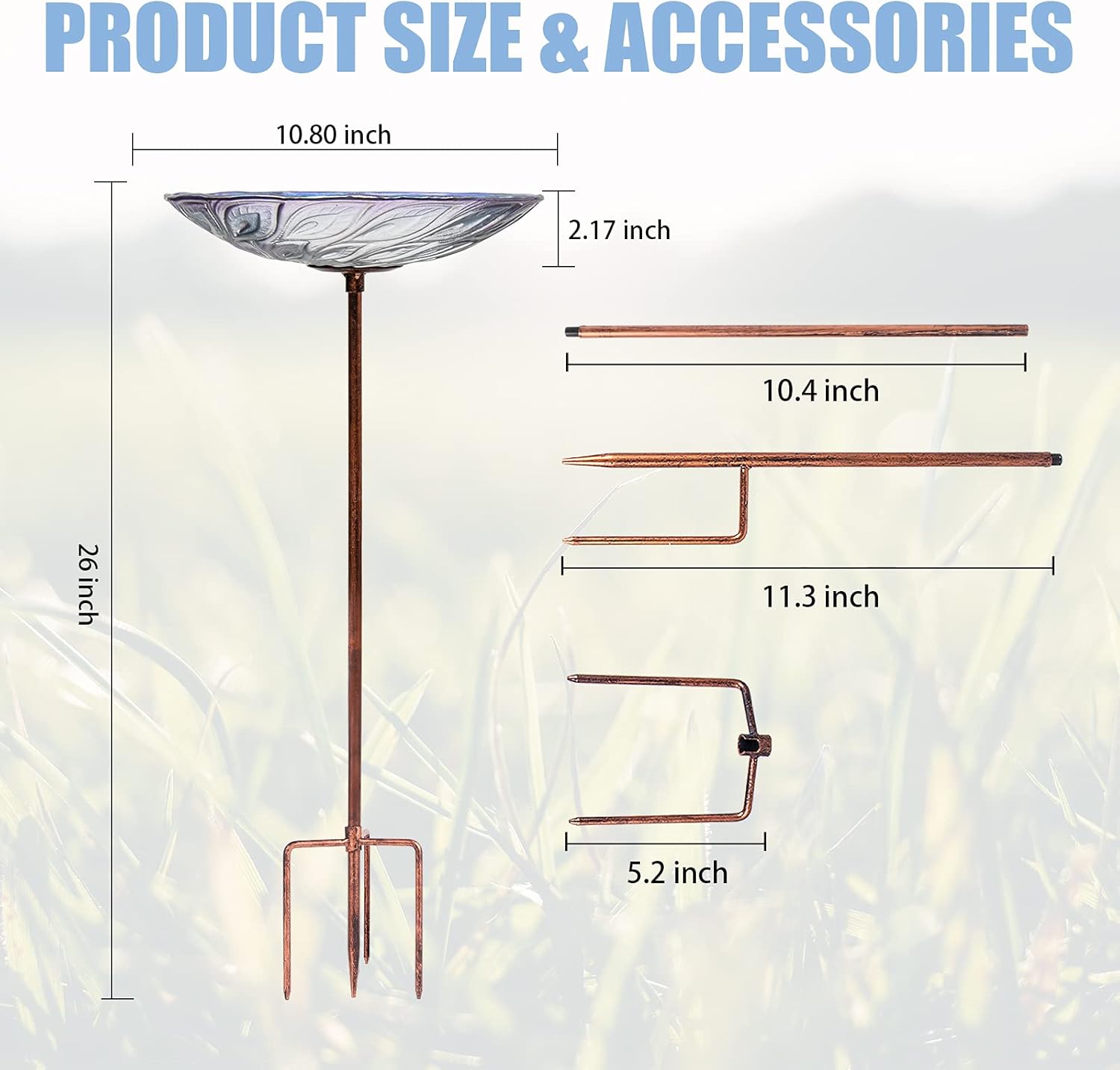 VCUTEKA Glass Bird Bath Outdoor BirdBath Garden Birdfeeder with Metal Stake