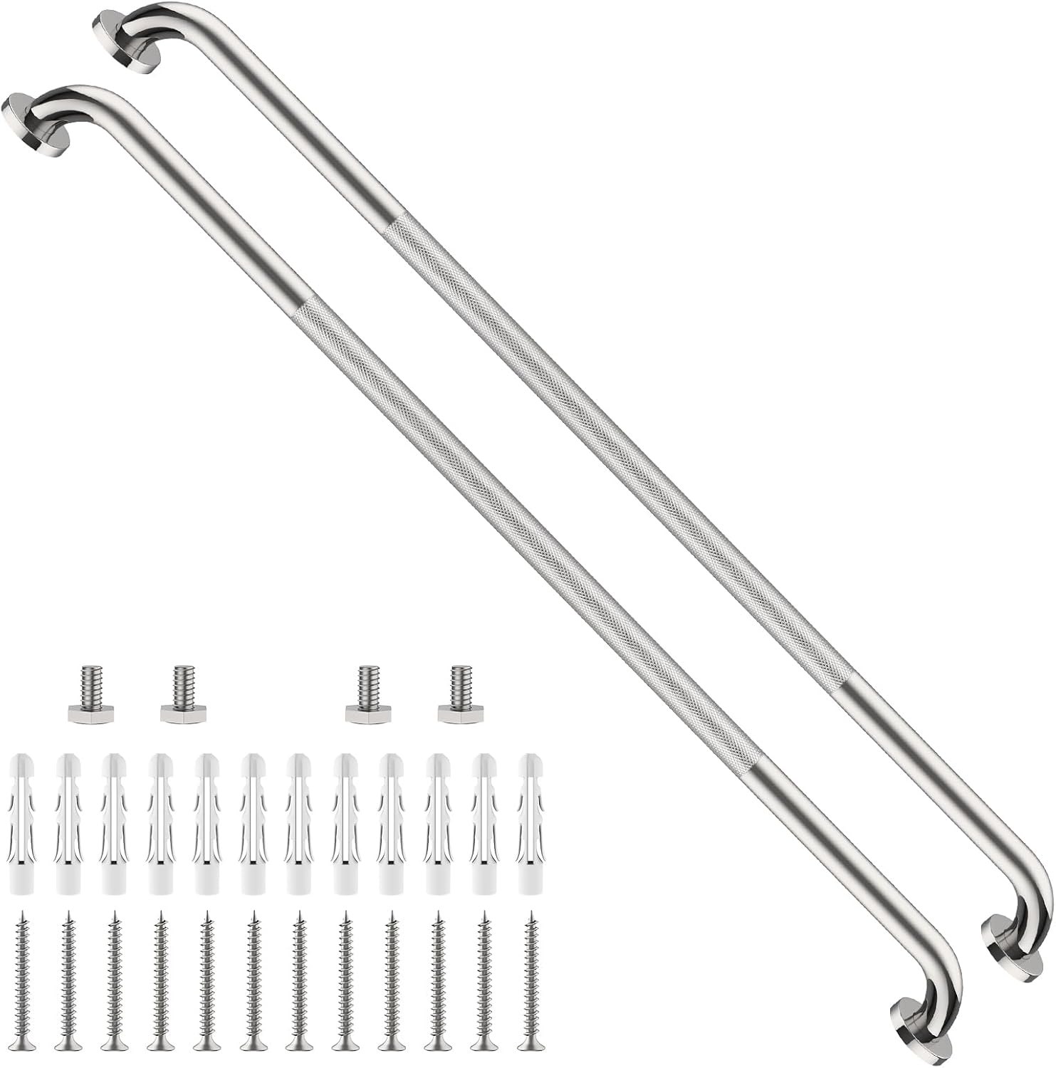 40 Inch Brushed Nickel Shower Grab Bar Anti-Slip Knurled Grip,Safety Handle | YuanDe 1.25" Diameter Stainless Steel Bathroom Grab Bars, Handicap Injury Elderly Senior Assist Support Shower Handle-2Packs