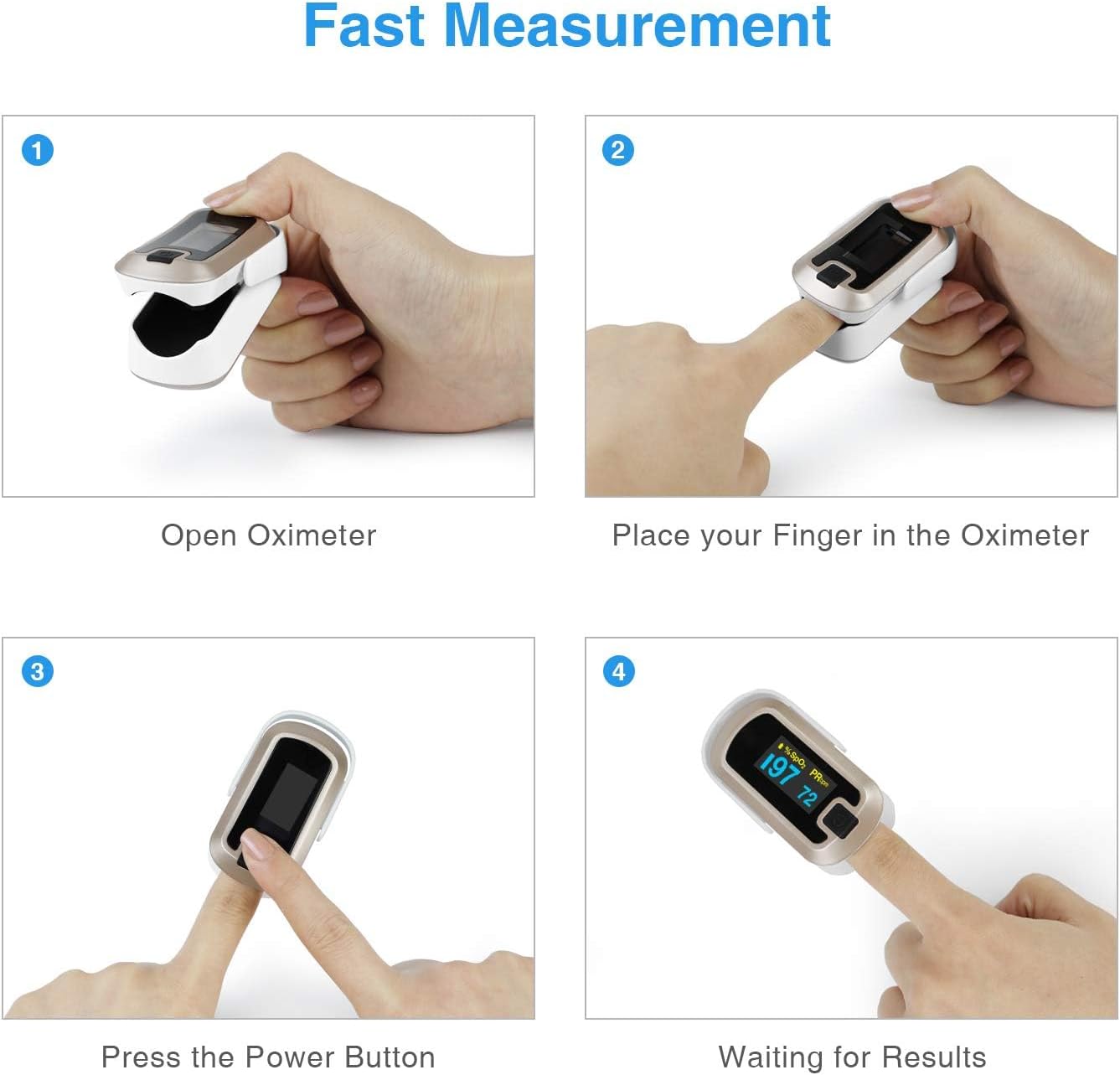 mibest OLED Finger Pulse Oximeter, O2 Meter, Dual Color White/Luxury Gold