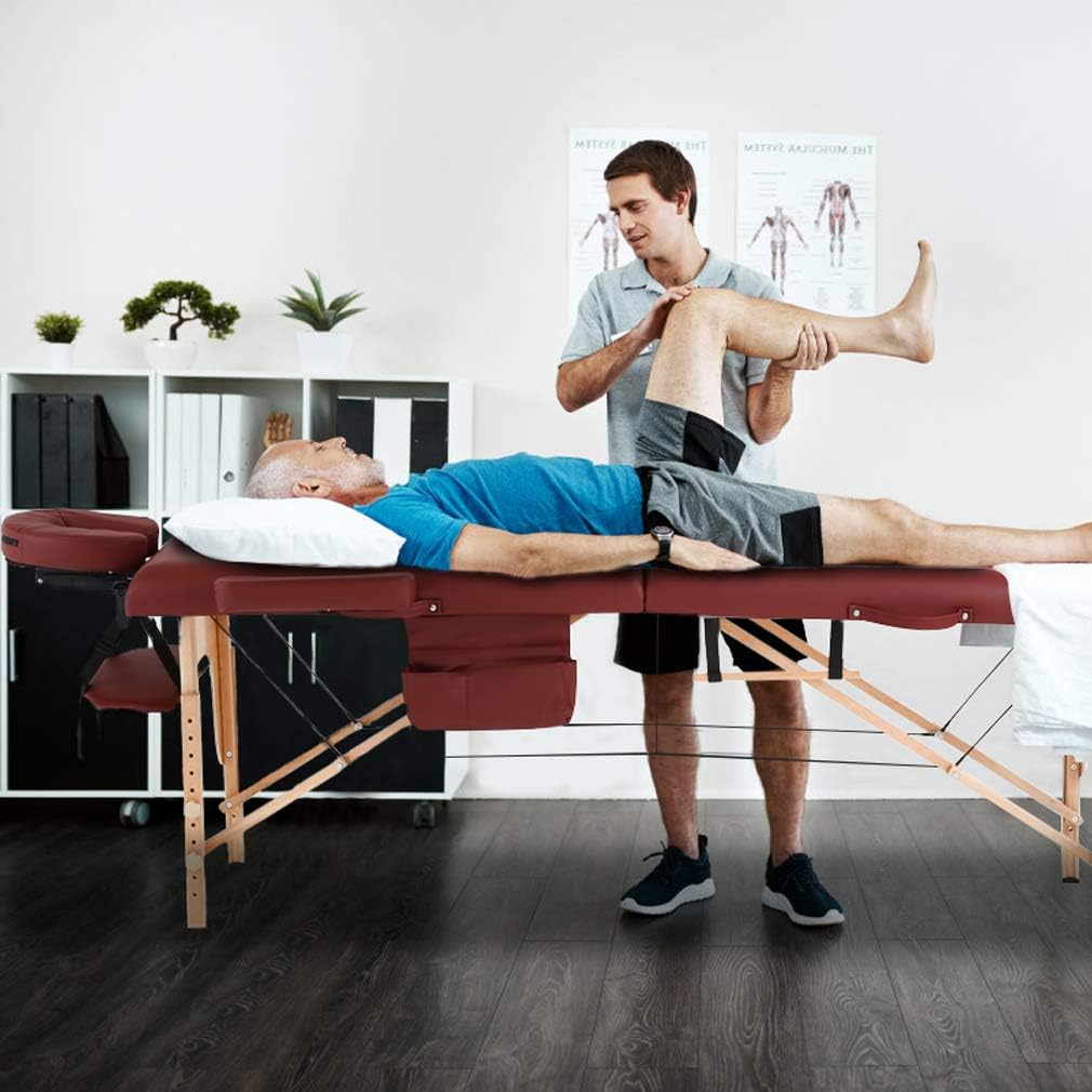 BestMassage Massage Bed Portable Massage Table 28 inch Wide Lash Bed Height Adjustable 2 Folding Spa Table with Towel Hanger Oil Pouch Half Bolster Round Bolster Non-Woven Bag
