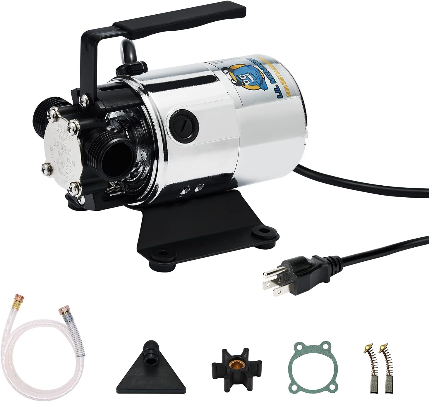115V 330GPH Self-Priming Transfer Pump, LilMonster Auto Portable Electric Utility Water Pump with Suction Hose Kit,Bright Silver