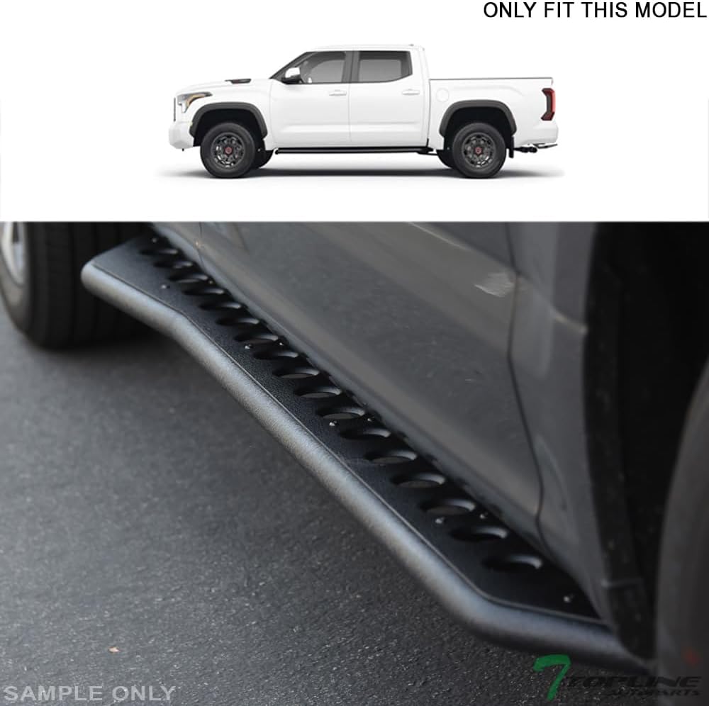 7422450392369 Compatible with 2022-2023 Toyota Tundra CrewMax (Crew) Cab Textured Black Round Pattern Rock Slider Rocker Style Side Step Rail Nerf