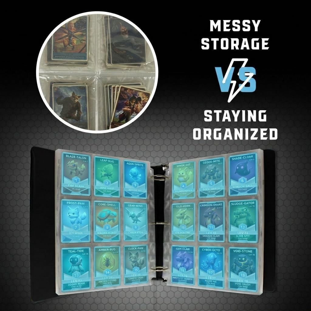Premium 3” Trading Card Binder – 100 Side-Loading Pages 9 Pocket Binder - Archival Safe 3-Ring Storage for Pokémon, YuGiOh, MTG, TCG