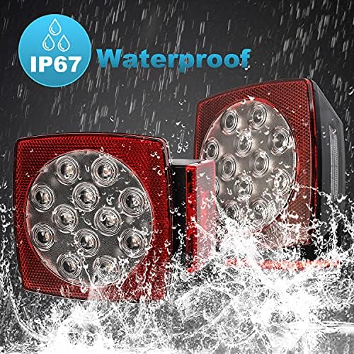 Partsam 12V Waterproof Square LED Trailer Tail Light Kit Clear Lens Red Trailer Brake Stop Tail Turn Signal Running Lights License Kit for Camper