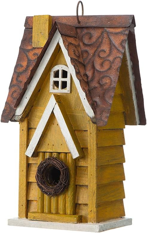 Glitzhome 12" H Green Hanging Distressed Solid Wood Garden Bird House Decorative Birdhouse