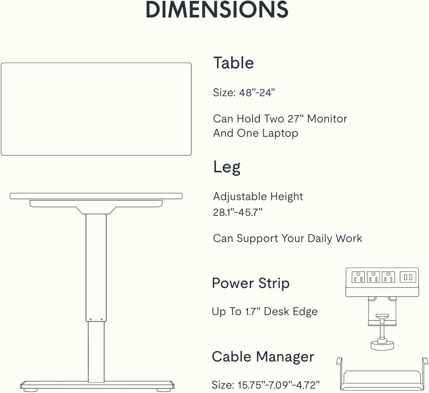FLEXISPOT EN2 48"x24" Standing Desk with Power Strip Bundle, Black